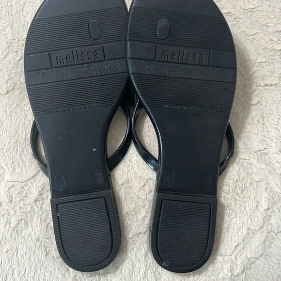 Melissa Black and Gold Glitter Bow Sandals Size 8 - Picture 5 of 7